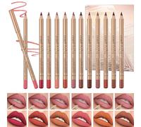 DENESTUP 12 pcs Lip Liner Set, Matte Lipstick Lip Liner Pencil, Plump Nude Lip Shape No Smudge Longwear Smooth Non-sticky High Pigmented Natural Slim Lip Makeup Gifts for Women