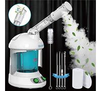Denfany Facial Steamer - Nano Ionic Face with 360 Degree Rotatable Sprayer, Portable for Personal Care Use at Home or Salon, Bonus 1 Piece Spa Headband 4 Stainless Steel Skin Kit, White