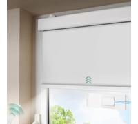 DENFOON Solar Electric Roller Blinds Thermal Roller Blind with Remote Control Blackout Roller Blind with/without Drilling Easy Fix Klemmfix Rechargeable Battery Tube Motor Smart Roller Blind White