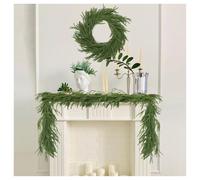 DengFen Artificial Norfolk Pine Wreath, Real Touch, Green, Christmas Seasonal Indoor Outdoor Home Decoration, 5FT