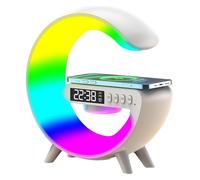 DengFen G-shaped Lamp Mobile Phone Charger, Bluetooth Speaker Wireless Charger, 10W Wireless Charging, Six Atmosphere Lamp Modes, Time Alarm Clock Charger Stand Home Bedside Lamp(White)