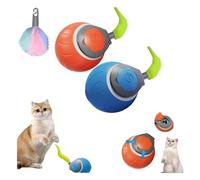 DengFen Speedy Tail 2.0 Cat Toy, Indoor Cat And Dog Interactive Cat Toy, Two Speed Adjustments, Smart Cat Toy Ball, USB Rechargeable Cat Toy Ball With Tail(Blue+Red)