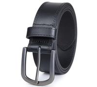 DENGFENGZHE Men's Full Grain Leather Belt for Everyday Casual Jeans, 1.5" Handmade Men Leather Belts with Gift Box, Black, 36(Fits Waist 34"-35")