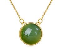 DENGGUANG Jade Necklace for Women, Natural Real Green Jade Sterling Silver 14k Yellow Gold Plated Circle Pendant Necklace, Christmas Jewelry Gifts for Wife Mom (Size:12mm), Sterling Silver, Gold, Jade