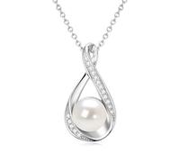 DENGGUANG Pearl Necklace for Women, Freshwater Cultured Dainty Sterling Silver Single Pearl Pendant Necklace with Moissanite Wedding Jewelry Gift for Bride Bridesmaid (8mm)