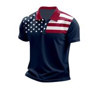 DENGJIAMY 4th of July Golf Shirt Mens American Flag Print Polo Shirts Summer Trendy Collar Tee Short Sleeve Fashion Button V Neck Tops Patriotic Tshirts (Z41 Navy, L)