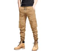 DENGJIAMY Cargo Pants for Men Outdoor Casual Plain Regular Fit Work Joggers with Pockets Trendy Tapered Pants Mens Fall Trousers (Khaki, 3XL)