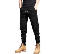 DENGJIAMY Cargo Pants for Men Outdoor Casual Plain Regular Fit Work Joggers with Pockets Trendy Tapered Pants Mens Fall Trousers (Black, 3XL)