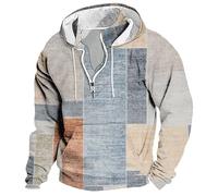 DENGJIAMY Color Block Hoodie Men Fashion Pullover Shirts Long Sleeve Warm Hoodies with Pocket Men's Vintage Fall Hooded Sweatshirt (Light Blue, M)