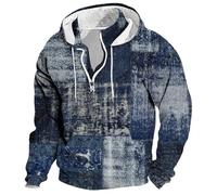 DENGJIAMY Color Block Hoodie Men Fashion Pullover Shirts Long Sleeve Warm Hoodies with Pocket Men's Vintage Fall Hooded Sweatshirt (Blue, XL)