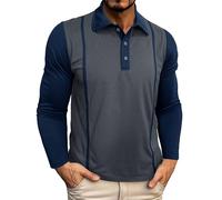 DENGJIAMY Color Block Polo Shirts for Men Fashion Fall Tee Long Sleeve Mens Classic Basic Golf Tshirt Men's Casual Business Collar Tshirt (Dark Gray, XL)