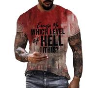 DENGJIAMY Covered by The Blood of Jesus T Shirt Men Plus Size Halloween Bloody Print Tee Short Sleeve Men's Holiday Scary Crew Neck Tshirt (Black, 5XL)