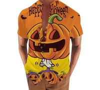 DENGJIAMY Funny Plus Size Halloween Shirt for Men 3D Printed Tee Plus Size Tops Mens Happy Pumpkin Face Short Sleeve Button Down Shirts (Yellow, XL)