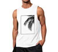 DENGJIAMY Graphic Tank Tops for Men Summer Plus Size Beach Vacation Cut Off Tee Mens Athletic Crew Neck Top Coconut Tree Print Sleeveless T Shirts (White, XL)