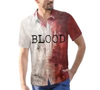 DENGJIAMY I'm Ok It's Not My Blood Shirt for Men Scary Halloween Short Sleeve Button Down Shirt Outdoor Holiday Mens Plus Size Horror Print Tees (Red 01, L)
