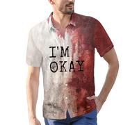 DENGJIAMY I'm Ok It's Not My Blood Shirt for Men Scary Halloween Short Sleeve Button Down Shirt Outdoor Holiday Mens Plus Size Horror Print Tees (Red 04, 5XL)