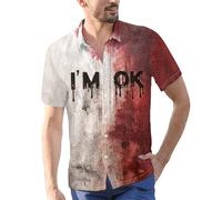 DENGJIAMY I'm Ok It's Not My Blood Shirt for Men Scary Halloween Short Sleeve Button Down Shirt Outdoor Holiday Mens Plus Size Horror Print Tees (Red 02, 4XL)
