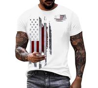 DENGJIAMY Mens 4th of July T-Shirts Round Neck Tee Short Sleeve Casual Patriotic T Shirt Plus Size Classic American Flag Graphic Tees (White, 5XL)
