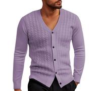 DENGJIAMY Mens Cardigan Sweaters with Buttons Classic Basic Plain V Neck Shirt Long Sleeve Plus Size Tredny Ribbed Tops for Men (Purple, L)