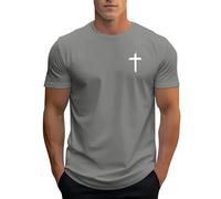 DENGJIAMY Mens Christian T Shirts Cross Graphic T Shirts Summer Casual Crew Neck Tops Classic Basic Tshirt Jesus Faith Print Tee Short Sleeve (Grey, XXL)