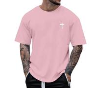 DENGJIAMY Mens Christian T Shirts Plus Size Cross Graphic Tshirt Faith Jesus Tee Short Sleeve Casual Crew Neck Tops Classic Basic Shirt Men Clothes Summer (Pink, 4XL)