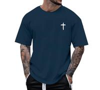 DENGJIAMY Mens Christian T Shirts Plus Size Cross Graphic Tshirt Faith Jesus Tee Short Sleeve Casual Crew Neck Tops Classic Basic Shirt Men Clothes Summer (Dark Blue, M)