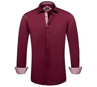 DENGJIAMY Mens Dress Shirt Long Sleeve Outdoor Collared Tee Plus Szie Business Casual Tops for Summer Men Plaid Button Down Shirts (Wine, XXL)