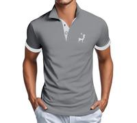 DENGJIAMY Men's Graphic Polo Shirts Fashion Fall Tee Short Sleeve Plus Size Classic Basic Golf Tshirt Men Casual Business Collar Tshirt (Grey, S)