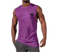 DENGJIAMY Mens Graphic Tank Tops Summer Sports Cut Off Tee Mens Crew Neck Beach Tops Casual Palm Tree Print Sleeveless T Shirts for Men (Purple, L)