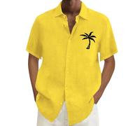DENGJIAMY Mens Hawaiian Shirts Short Sleeve Men's Plus Size Vacation Beach Button Down Shirt Summer Casual Classic Basic Plain Tops Men Clothes (Z11 Yellow, 3XL)
