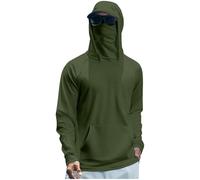 DENGJIAMY Mens Outdoor Hooded T-Shirts Plain Sun Tee Long Sleeve with Rash Guard Fishing Hiking Shirts Men's Summer Clothing (Army Green, S)