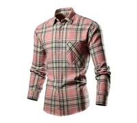 DENGJIAMY Mens Plaid Dress Shirts Long Sleeve Casual Plus Size Collared Tees Business Tops with Pocket Slim Fit Button Down Shirt for Men (Red, 3XL)