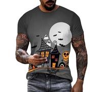 DENGJIAMY Mens Plus Size Halloween T Shirt Funny Witch 3D Printed Tee Short Sleeve Trendy Outdoor Holiday Crew Neck Tshirts for Men (Grey, 3XL)