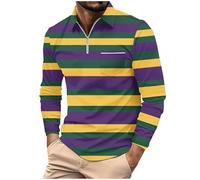 DENGJIAMY Mens Striped Golf Shirt Business Dress Polo Tee Long Sleeve Outdoor Trendy Collar Tshirt Men's Classic Basic Tops Color Block Polo Shirts (Yellow, XL)