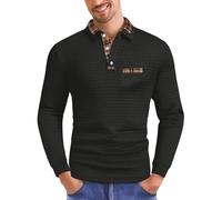 DENGJIAMY Men's Waffle Golf Shirts Fashion Casual Collar Tshirt Long Sleeve Classic Basic Fall Polo Shirt for Men Trendy Tops with Pocket (Black, S)