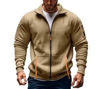 DENGJIAMY Mens Zip Up Sweatshirt Outdoor Trendy Shirt Long Sleeve Fashion Fall Tops with Zipper Pocket Men's Trendy Plus Size Jacket (Khaki, XXL)