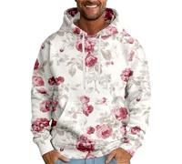 DENGJIAMY Rose Print Hoodies for Men Classic Fashion Fall Pullover Trendy Hoodie Long Sleeve with Pocket Mens Casual Hooded Sweatshirt (White, M)