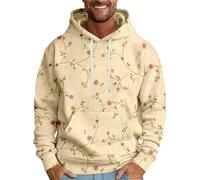DENGJIAMY Rose Print Hoodies for Men Classic Fashion Fall Pullover Trendy Hoodie Long Sleeve with Pocket Mens Casual Hooded Sweatshirt (Khaki, M)