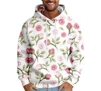 DENGJIAMY Rose Print Hoodies for Men Classic Fashion Fall Pullover Trendy Hoodie Long Sleeve with Pocket Mens Casual Hooded Sweatshirt (Pink, M)