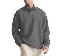 DENGJIAMY Textured Polo Shirts for Men Classic Basic Plain Fall Tee Tops Men's Fashion Casual Collared Tshirt Long Sleeve Golf Shirt (Grey, L)