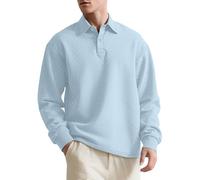 DENGJIAMY Textured Polo Shirts for Men Classic Basic Plain Fall Tee Tops Men's Fashion Casual Collared Tshirt Long Sleeve Golf Shirt (Blue, L)