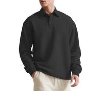 DENGJIAMY Textured Polo Shirts for Men Classic Basic Plain Fall Tee Tops Men's Fashion Casual Collared Tshirt Long Sleeve Golf Shirt (Black, 3XL)