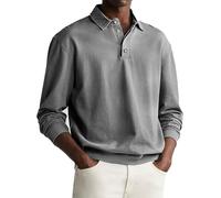 DENGJIAMY Vintage Polo Shirts for Men Summer Casual Business Tops Classic Trendy Collar Tees Mens Plain Button V Neck Golf Tshirt Long Sleeve (Z11 Grey, L)