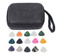 DENGPAO Guitar Pick Bag Set, Celluloid Guitar Picks Storage Pouch with Hand Strap, PU Leather Case for Guitar Accessories, Compact Pick Holder for Musicians On the Go (Black)