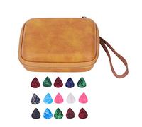 DENGPAO Guitar Pick Bag Set, Celluloid Guitar Picks Storage Pouch with Hand Strap, PU Leather Case for Guitar Accessories, Compact Pick Holder for Musicians On the Go (Croci)