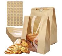 Dengthrive Bread Bags for Homemade Bread：32pcs Paper Sourdough Bread Bags (13.7''x8.2''x3.5'') with 40 Sealing Sickers Kraft Paper Baking Bags for Cookies, Snacks, Bread