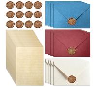 Dengthrive Letter Writing Set Waterproof, 48 PCS Letter Writing Paper and Envelopes 12 Envelopes and 24 A5 Letter Paper and 12 Seal Stickers Vintage Paper for Love Letter Birthday Wedding Invitation