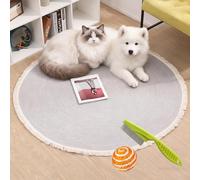 DENGWANG Premium Cotton Rope Area Rug for Cats, Cat Rug - Soft, Durable, and Stylish Home Accent, Washable Round Vintage Reversible Woven Tassel Rugs, Easy Clean, Multiple Sizes (#C,31.5IN)