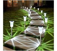 DenicMic Solar Lights Outdoor 15 Pack Waterproof 6000K Cold White LED Stainless Steel Stake for Pathway Yard Garden Driveway Solar Powered Outside Decor