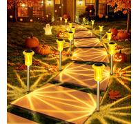 DenicMic Solar Lights Outdoor Pathway Lights LED Waterproof Acrylic Lamp Head Stainless Steel Stake for Yard Garden Landscape Path Walkway Driveway Patio Lawn (Orange 10Pack)